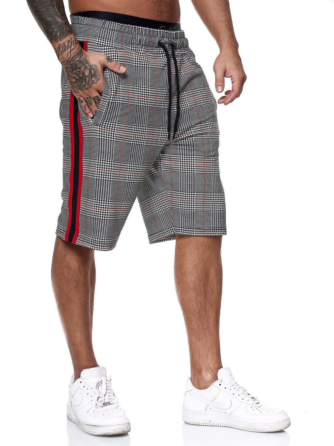 Check Striped Fashion Slim Shorts Beach Pants Men - cas7m