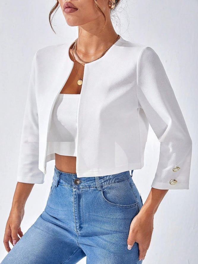 Solid Color Slit Bomber Jacket - cas7m