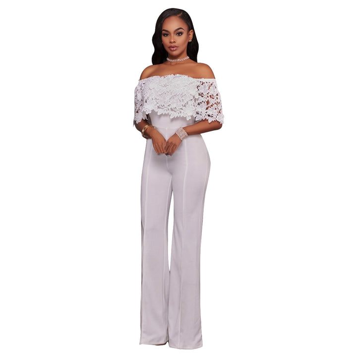 Sexy Tight One-neck Water-soluble Embroidered Jumpsuit - cas7m