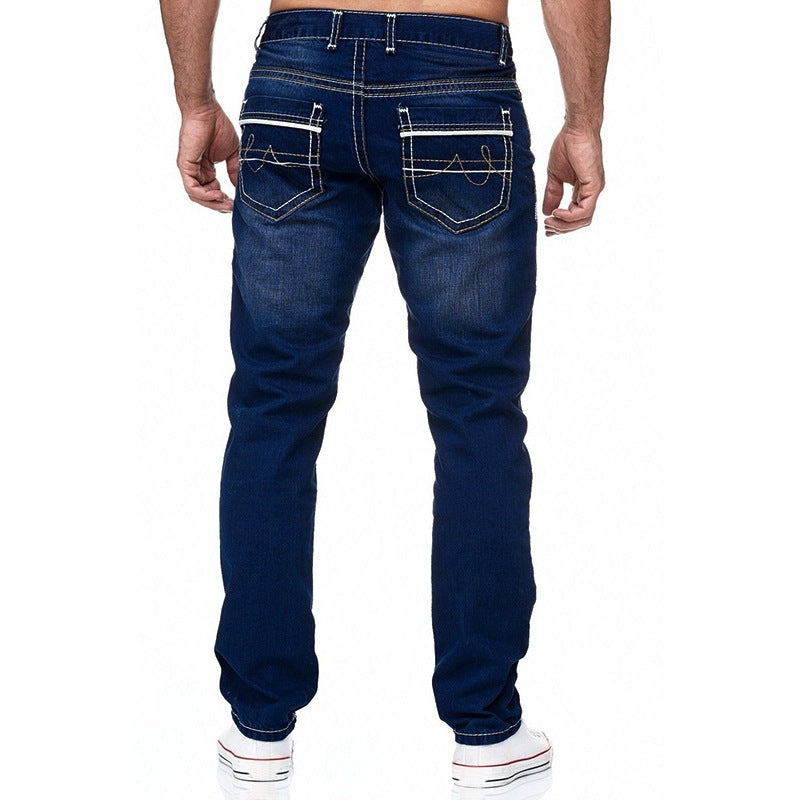 Men's White Distressed Mid-rise Loose Straight-leg Jeans - cas7m