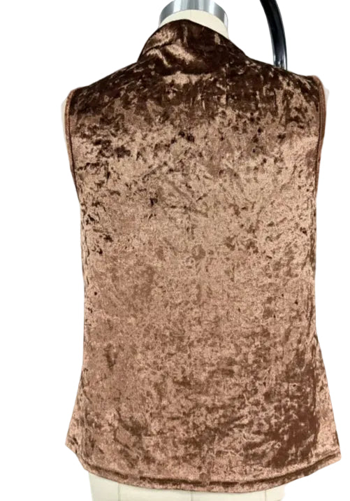 Caramel Brown Velvet Slouchy Collar Sleeveless Top - cas7m