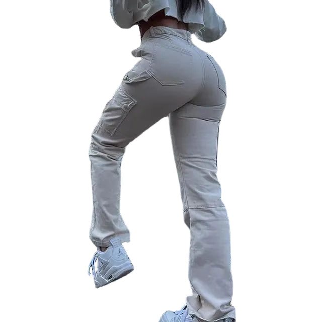 High Quality European And American New Hip Pants High Waist Multi-pocket Workwear Fashion Stretch Street Trend Trendy Women's Pants - cas7m