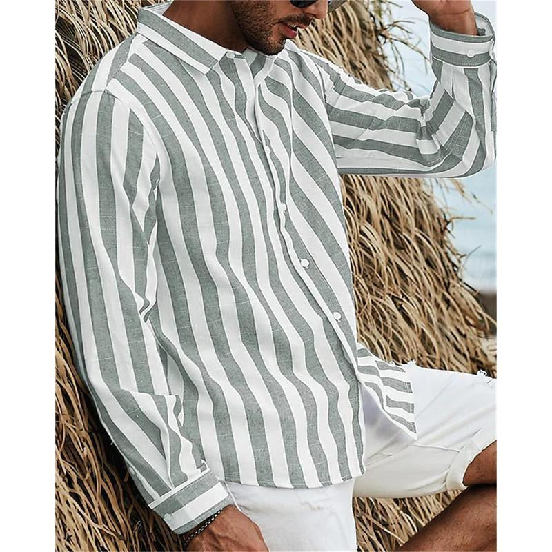 Striped Long-sleeved Casual Men's Shirt - cas7m