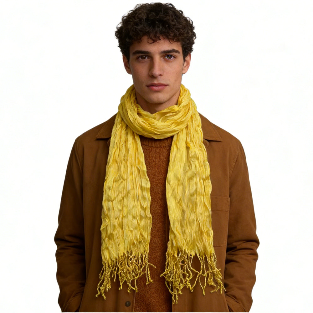 2pcs Sunshine Yellow Crinkle Blend Scarf,Beach Vacation Essential,vacation,daily Life,evening Party,Office Appropriate Subtlety For Women Men - cas7m