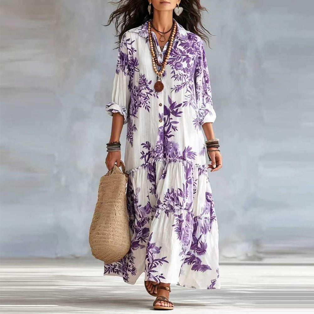 New Womens Casual Long-sleeve Lapel Dress - cas7m