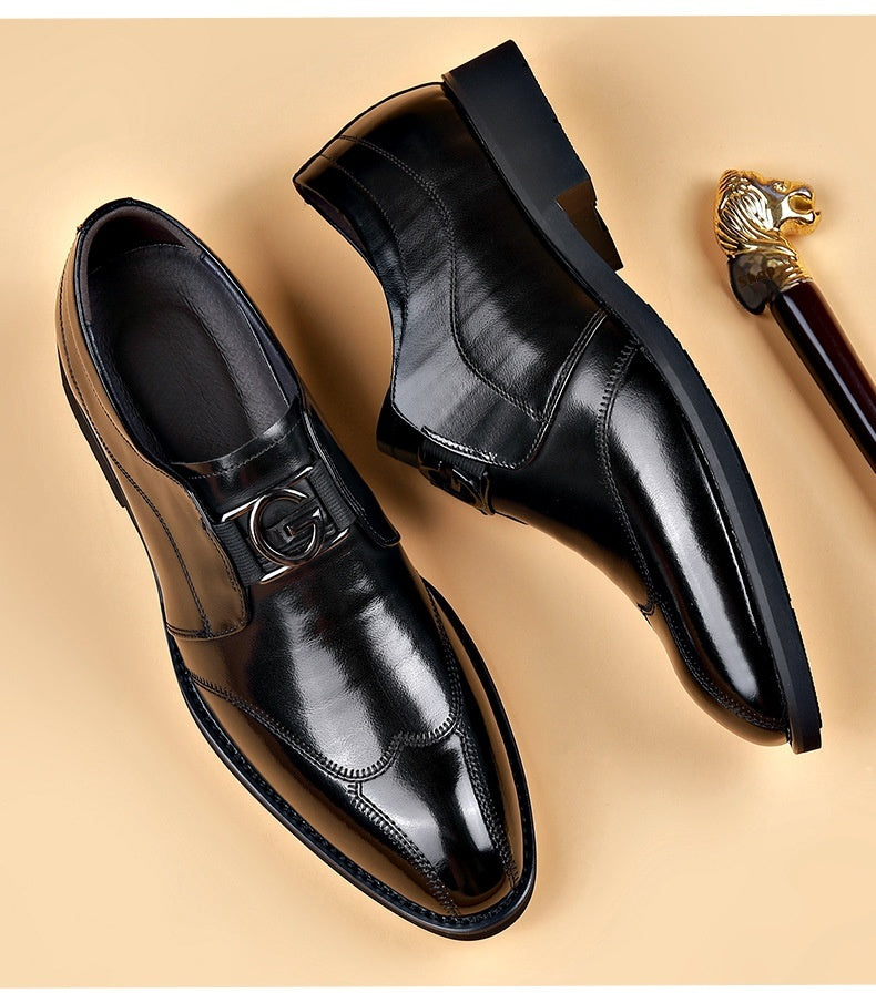 Men's Casual Business Slip-on Embroidered Pointed Leather Shoes - cas7m