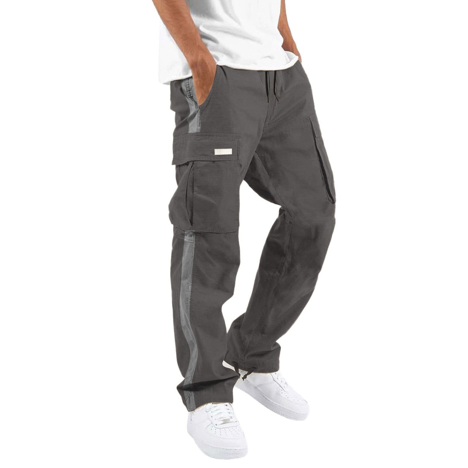Men's Fashion Casual Drawstring Drawstring Pocket Color Blocking Pants - cas7m