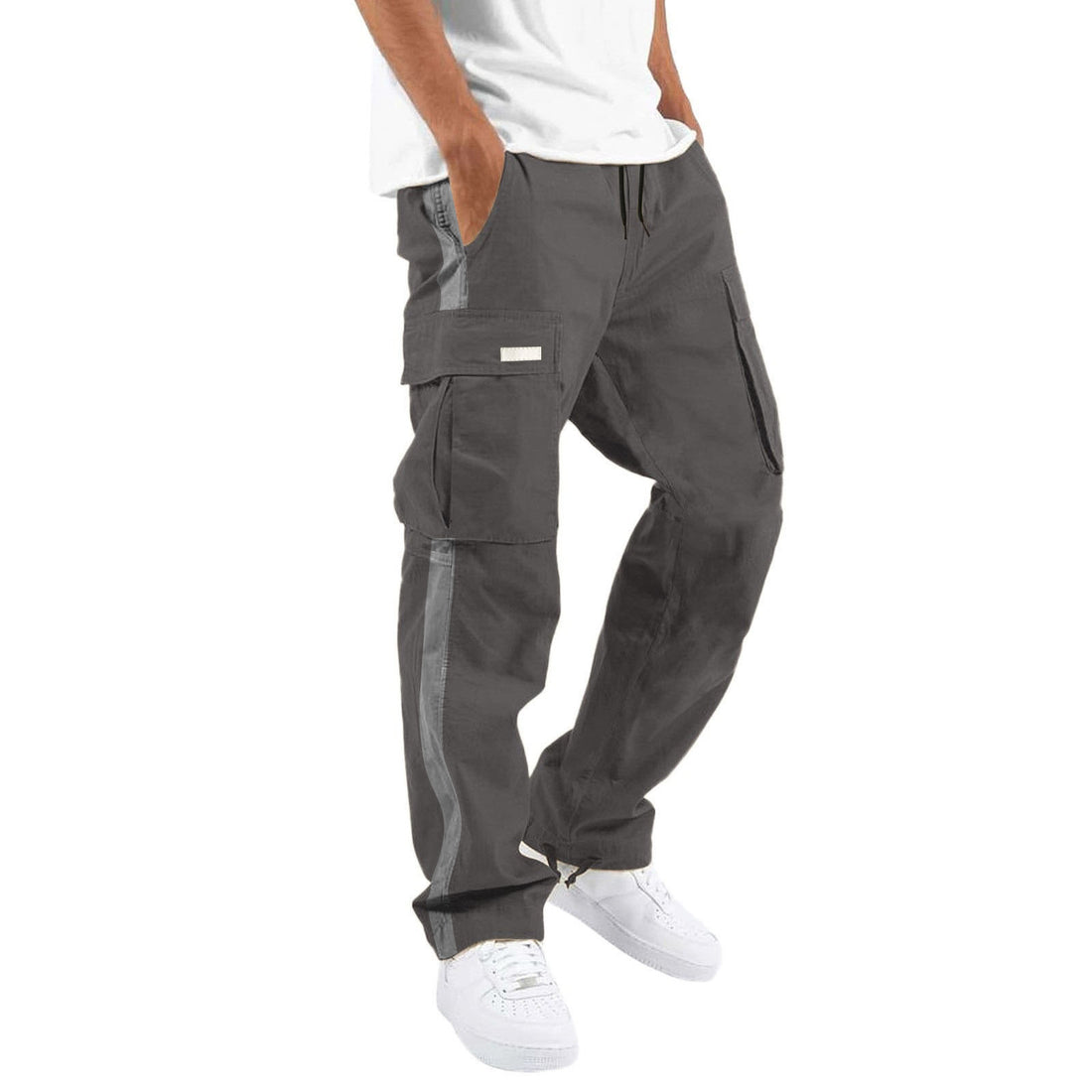 Men's Fashion Casual Drawstring Drawstring Pocket Color Blocking Pants - cas7m