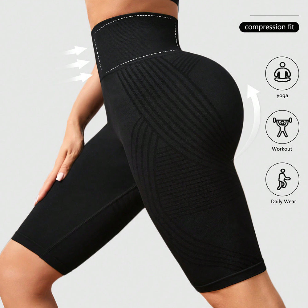 Seamless High Waist Yoga Pants Hip Lifting Peach Hip Fifth Pants - cas7m