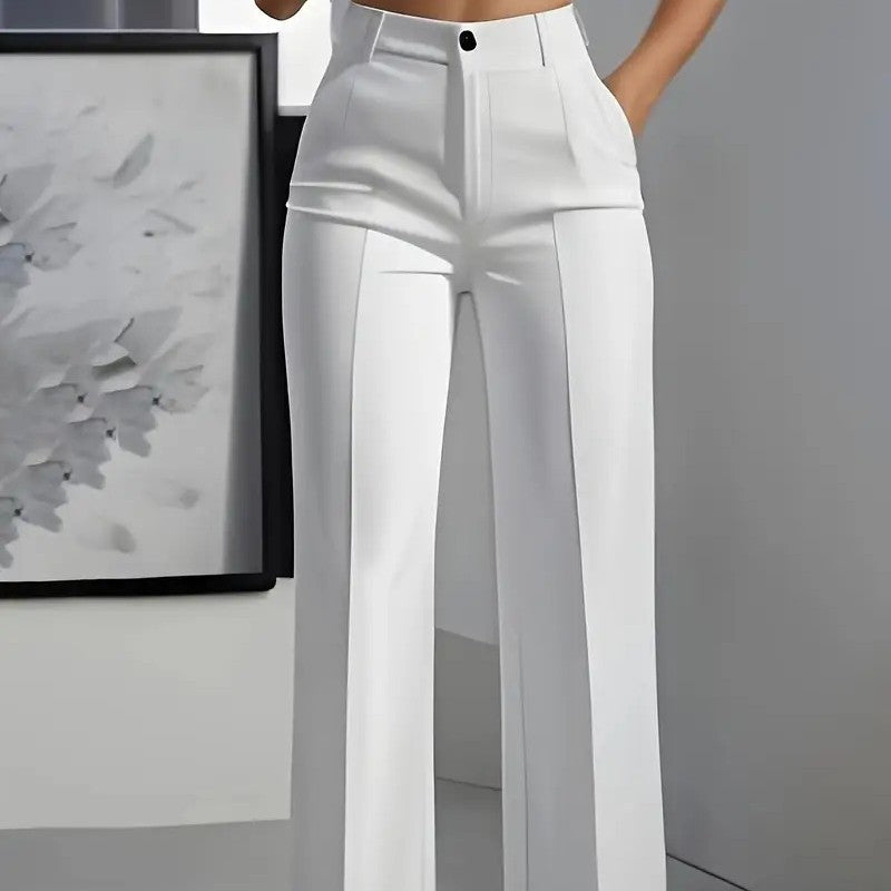 Women's White Minimalist Pants Made Of Polyester - cas7m