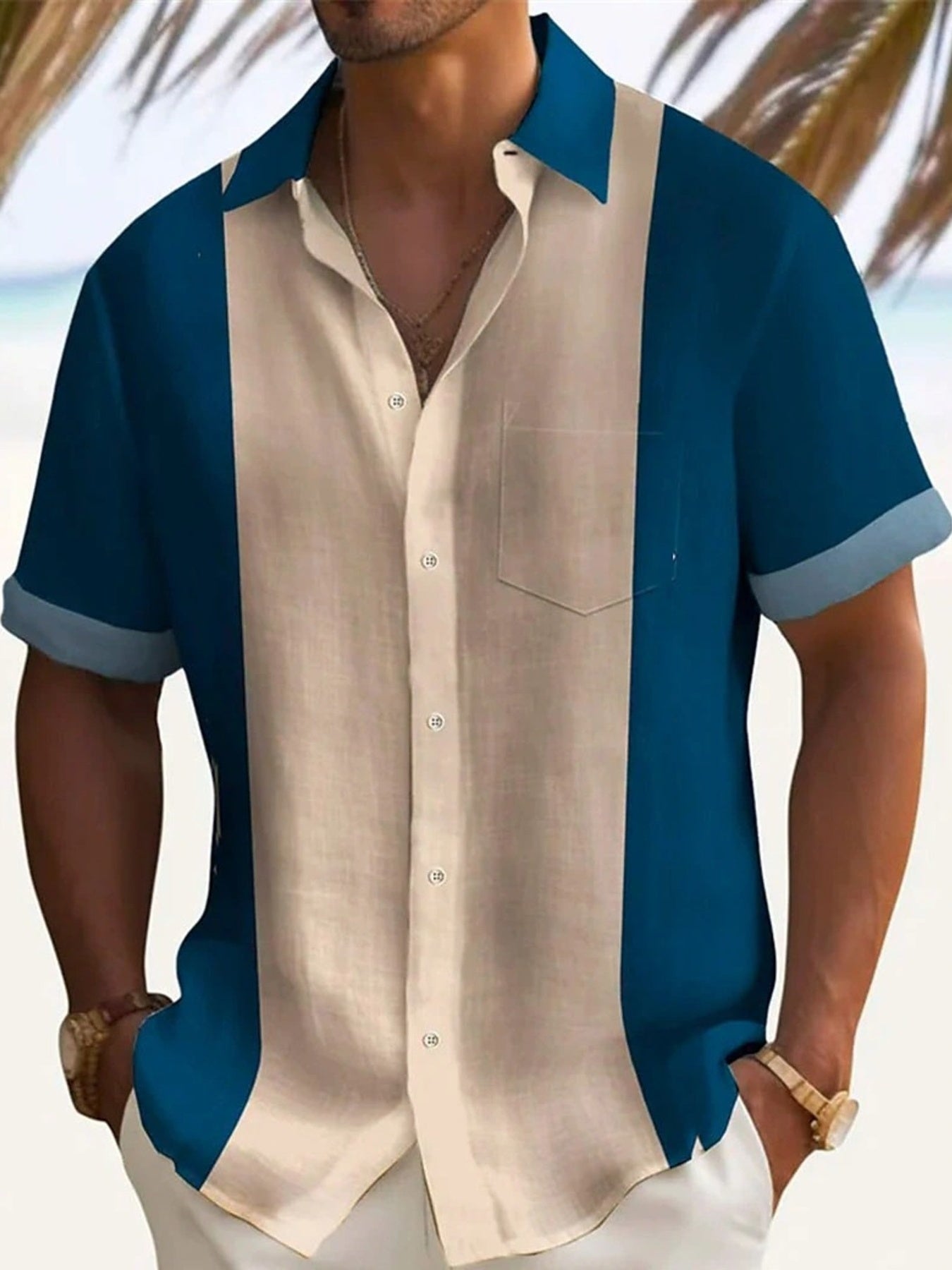 Men's Full Size Color Block Short Sleeve Shirt Plus Size - cas7m