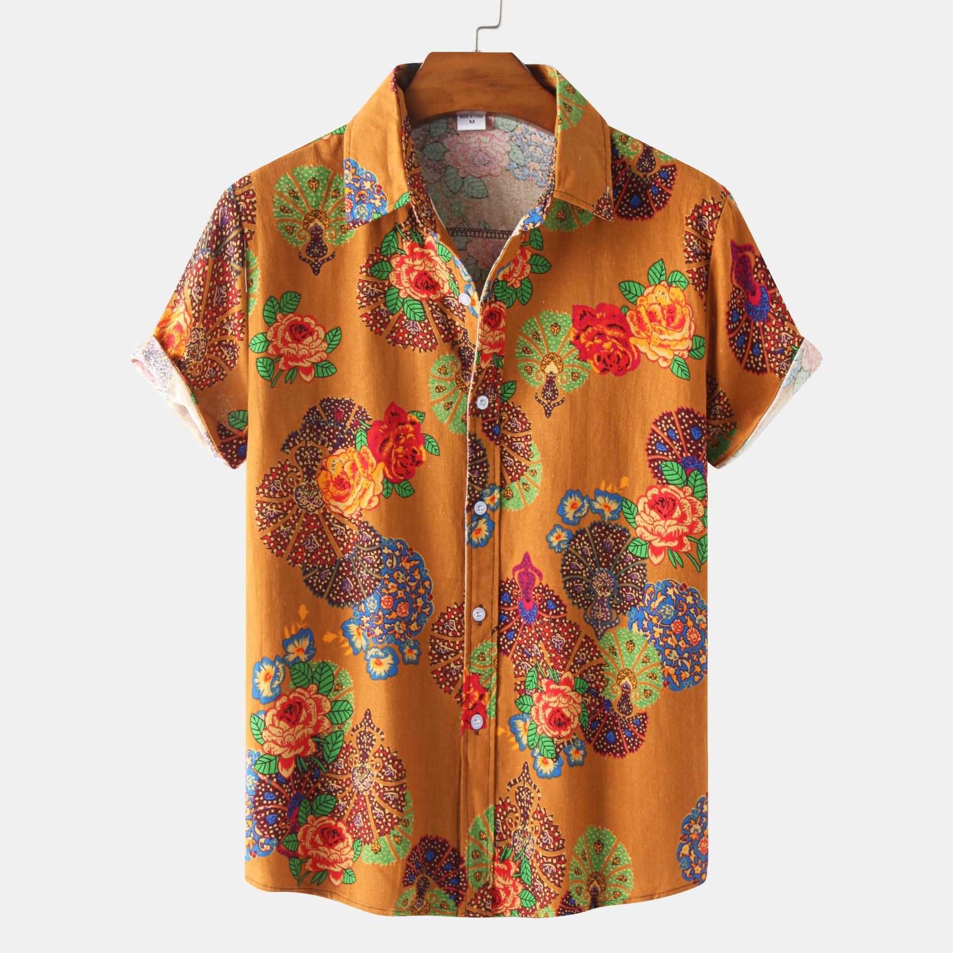 Casual Men's Cotton And Linen Short Sleeve Shirt Hawaiian Short Sleeve Printed Shirt Men - cas7m
