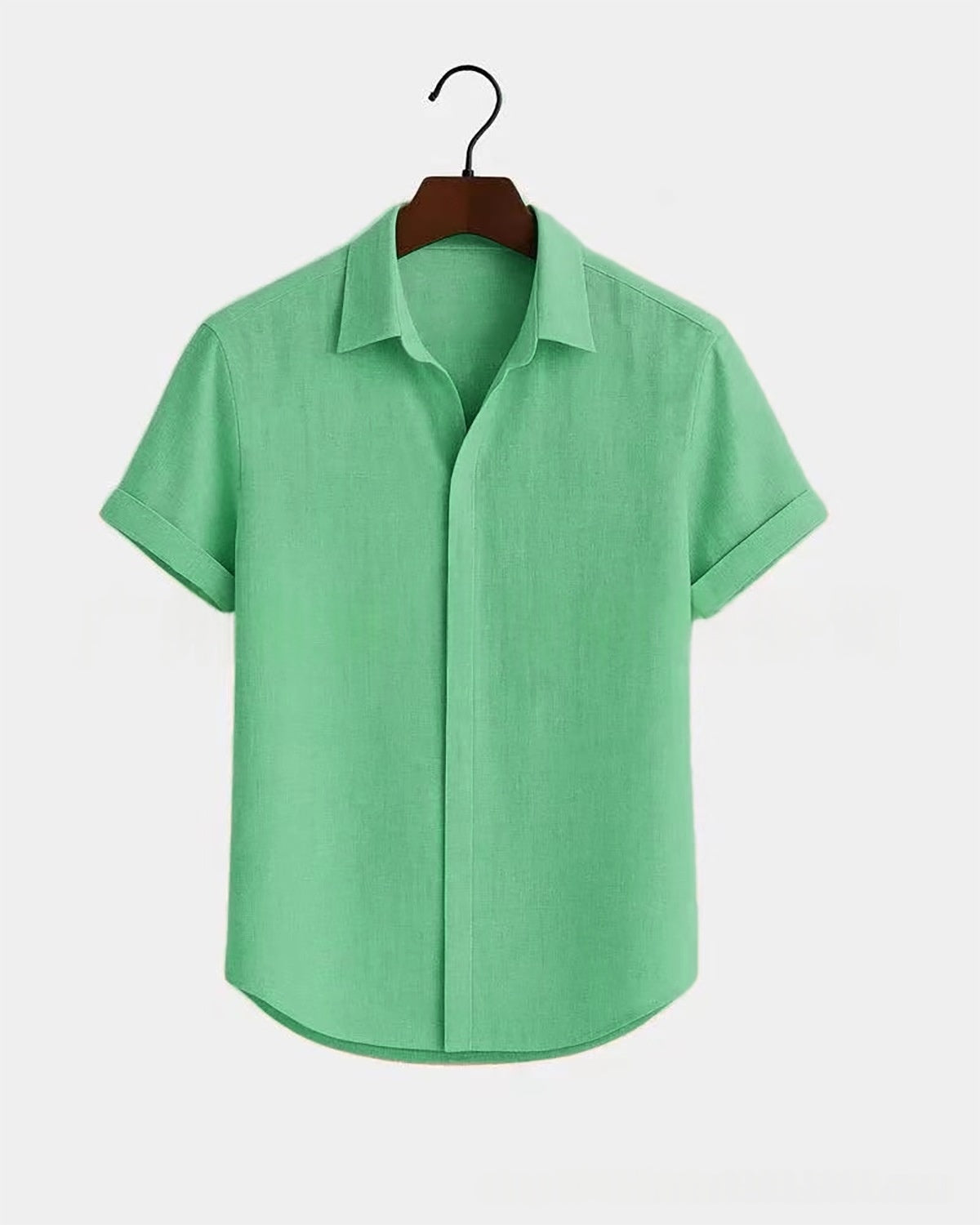 Solid-color Short-sleeve Cotton-linen Shirt For Men - cas7m