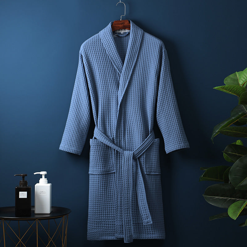 Pure Cotton Bathrobe Long Waffle All Cotton Nightgown - cas7m