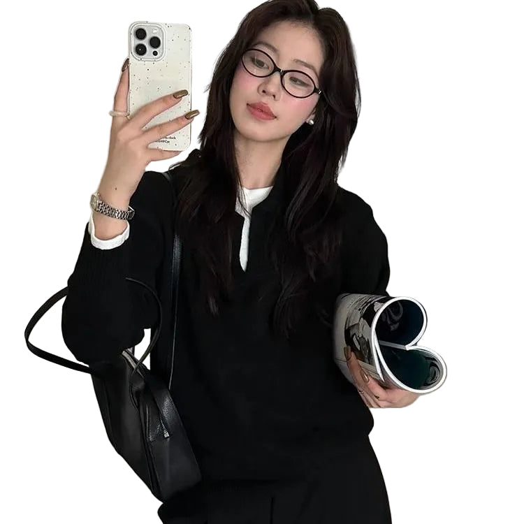 Womens Casual Retro Long-Sleeve Knitted Sweater - cas7m