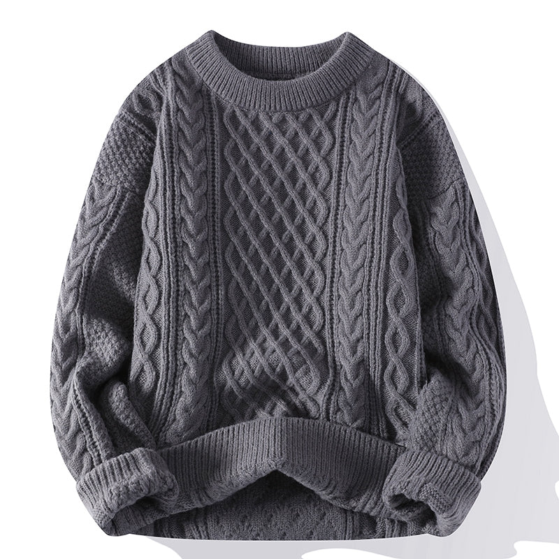 Autumn And Winter New Men's Twist Sweater Casual Round Neck Pullover Top - cas7m