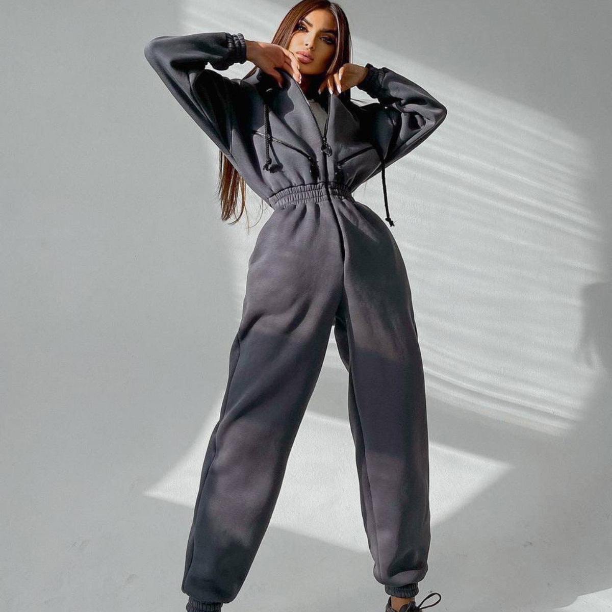 Cross-border Hot Sale Amazon Ebay Hot Sale Popular Sports Casual Women's Hooded Jumpsuit One-piece Suit - cas7m