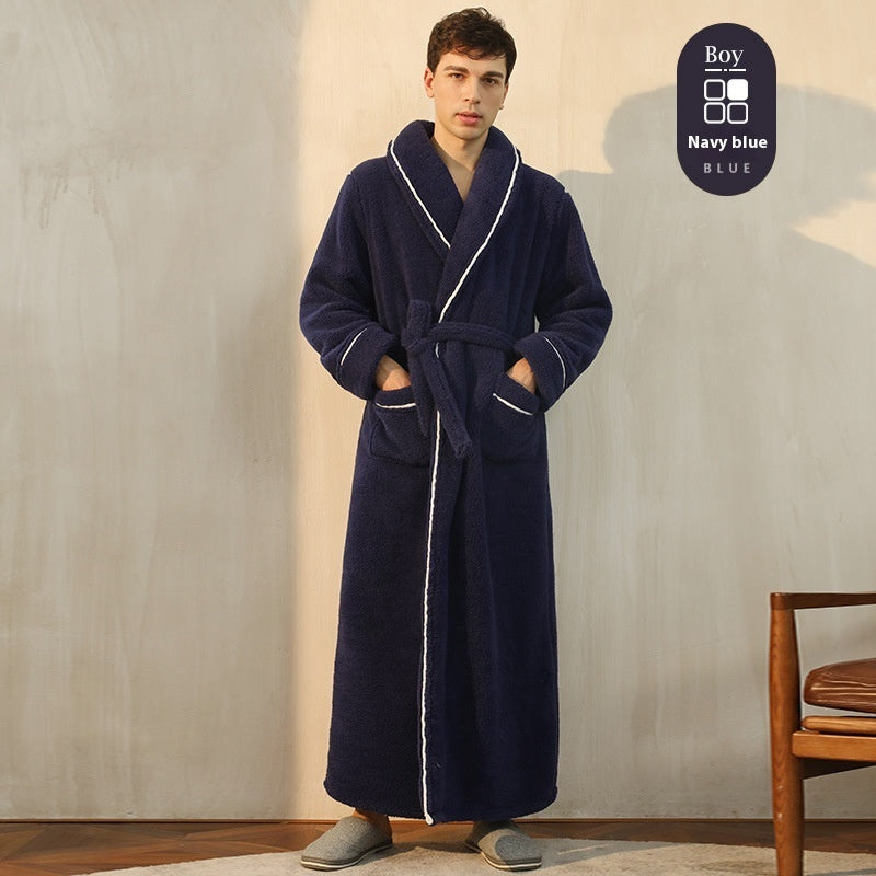 Autumn And Winter Thickened Cotton Velvet Nightgown Men's Winter Plus-sized Plus Size Light Luxury Couple Bathrobe Women's Extended Pajamas - cas7m