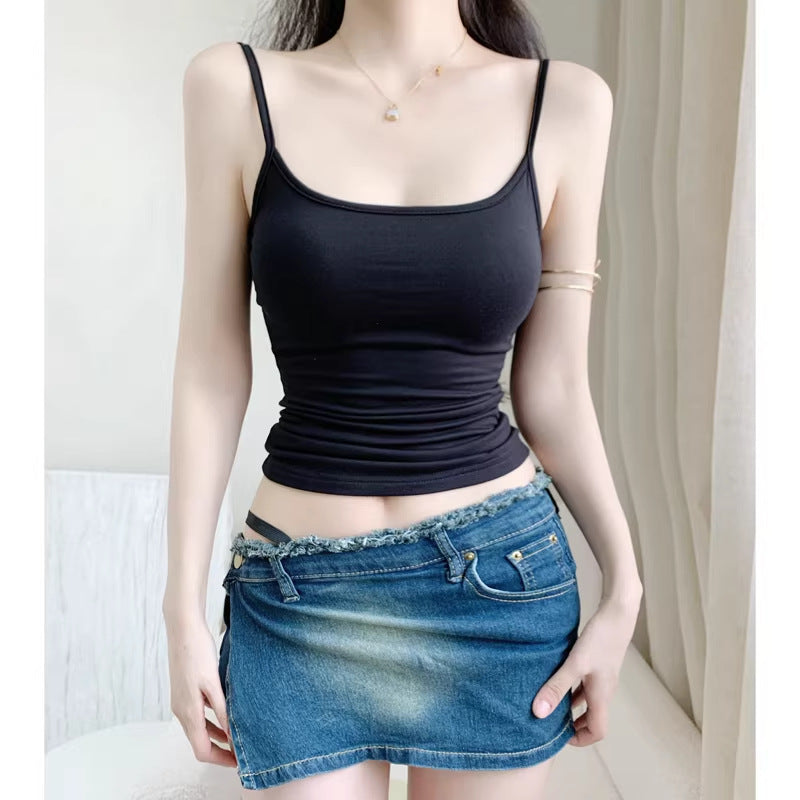 Womens Fashion Solid-Color Slim-Fit Cotton Camisole - cas7m
