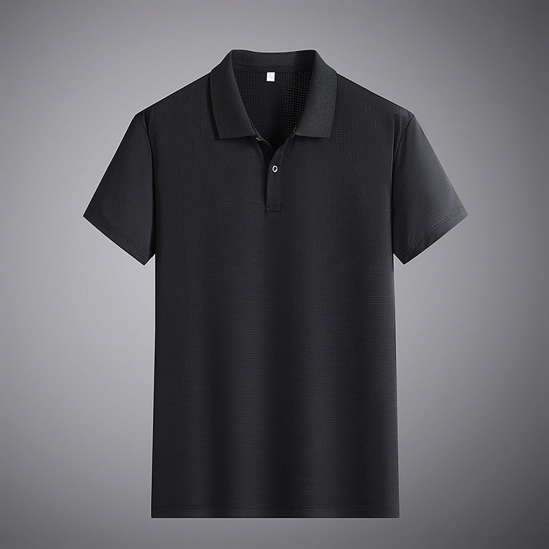 Men's Solid Color Short-sleeved Polo Shirt Ice Silk Men's Clothing - cas7m