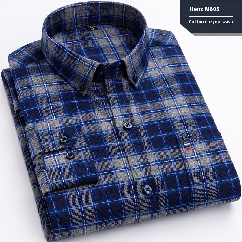 Cotton Long-sleeved Shirt Plaid Business Slim Fit - cas7m