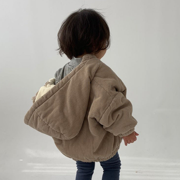 Fashionable Winter Boys' Retro Corduroy Thickened Zipper Cardigan Jacket - cas7m