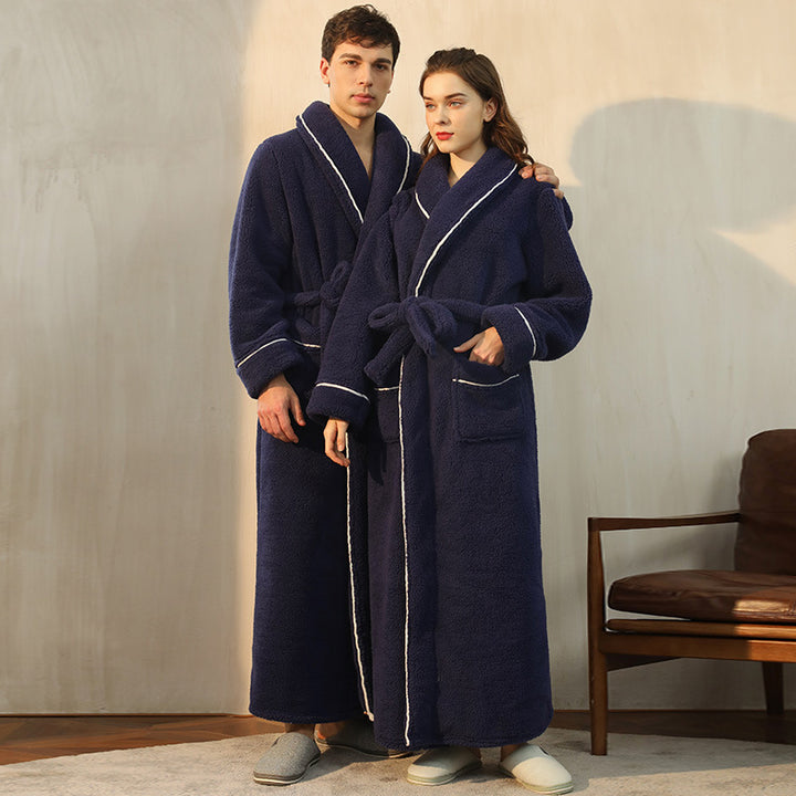 Autumn And Winter Thickened Cotton Velvet Nightgown Men's Winter Plus-sized Plus Size Light Luxury Couple Bathrobe Women's Extended Pajamas - cas7m