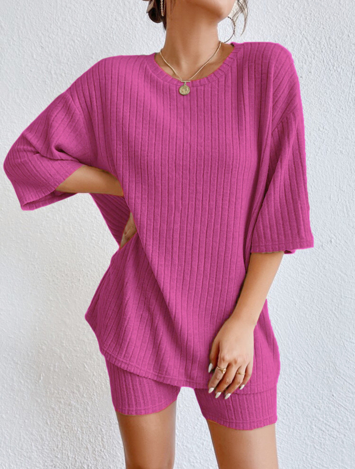 Fashion Casual Solid Color Shorts Suit - cas7m