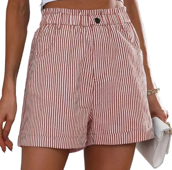 Fashion Ladies Non-stretch Stripe Shorts - cas7m