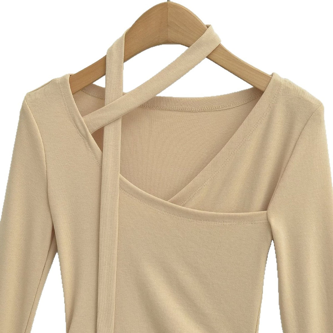 Long Sleeve V-Neck Tie Flare Sleeve Ruched Waist Top