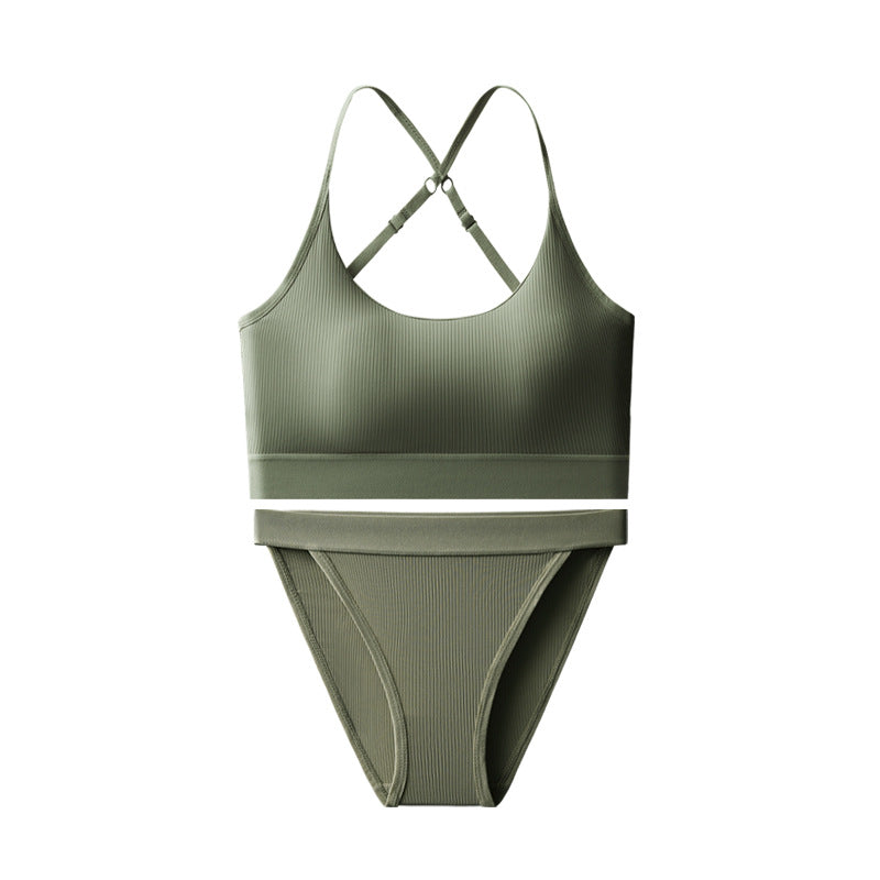 Ice Silk Seamless Bra Set Women's Sling Cross Beauty Back Yoga Underwear - cas7m