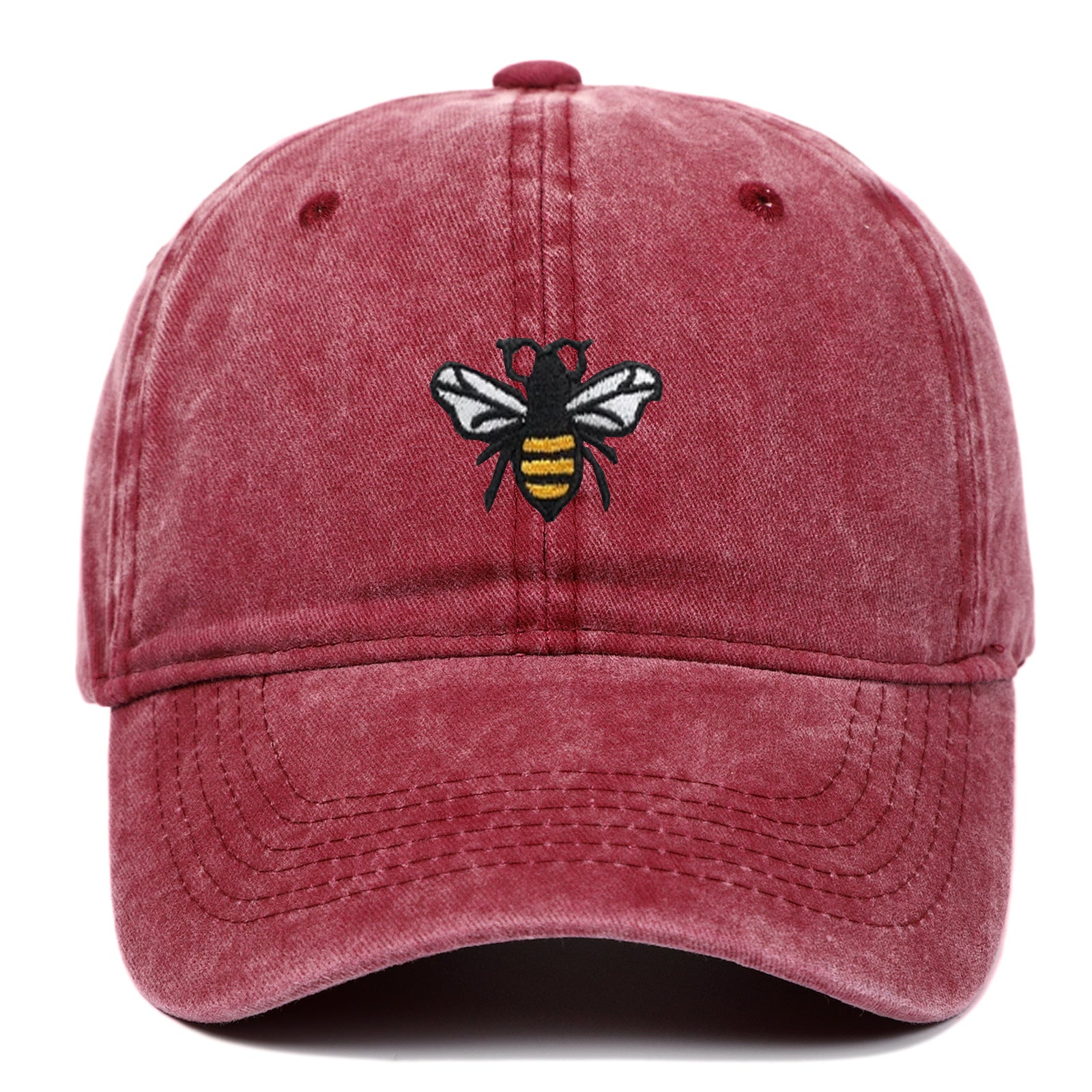 Bee Embroidery Baseball Cap Vintage Worn Looking Washed-out - cas7m