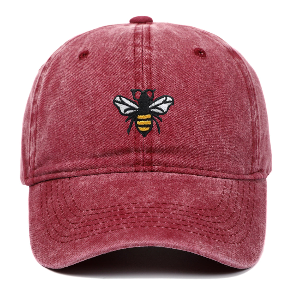 Bee Embroidery Baseball Cap Vintage Worn Looking Washed-out - cas7m