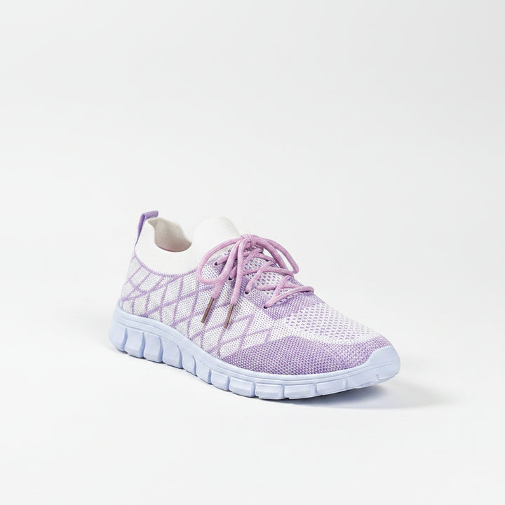 Colorblock Plaid Lace-Up Flyknit Sneakers Ins Mesh Casual Shoes Fashion Breathable Walking Running Sports Shoes For Women - cas7m
