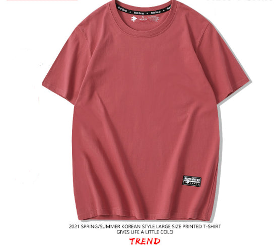 Drop-Shoulder Pure Cotton Short-Sleeve Unisex Solid-Color Blank Shirt - cas7m