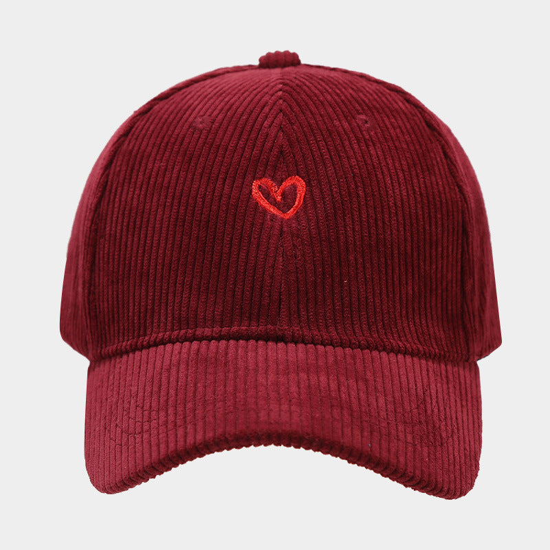 Spring And Autumn New Small Love Embroidered Corduroy Baseball Cap - cas7m