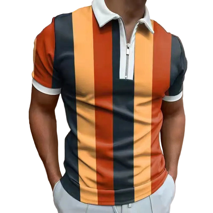 Men's POLO Shirt Striped Printed Short Sleeve T-Shirt Lapel Shirt - cas7m