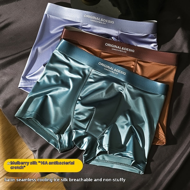 Men's Satin Light Luxury Ice Silk Underwear Summer Breathable Boxers Shorts New Boxers - cas7m