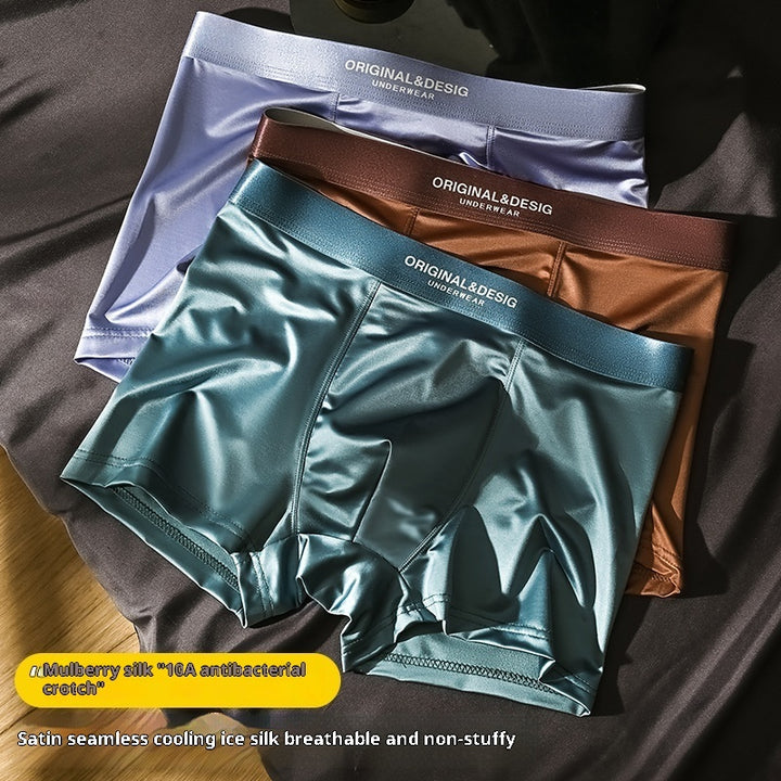Men's Satin Light Luxury Ice Silk Underwear Summer Breathable Boxers Shorts New Boxers - cas7m