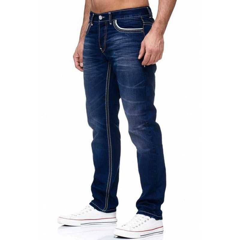 Men's White Distressed Mid-rise Loose Straight-leg Jeans - cas7m