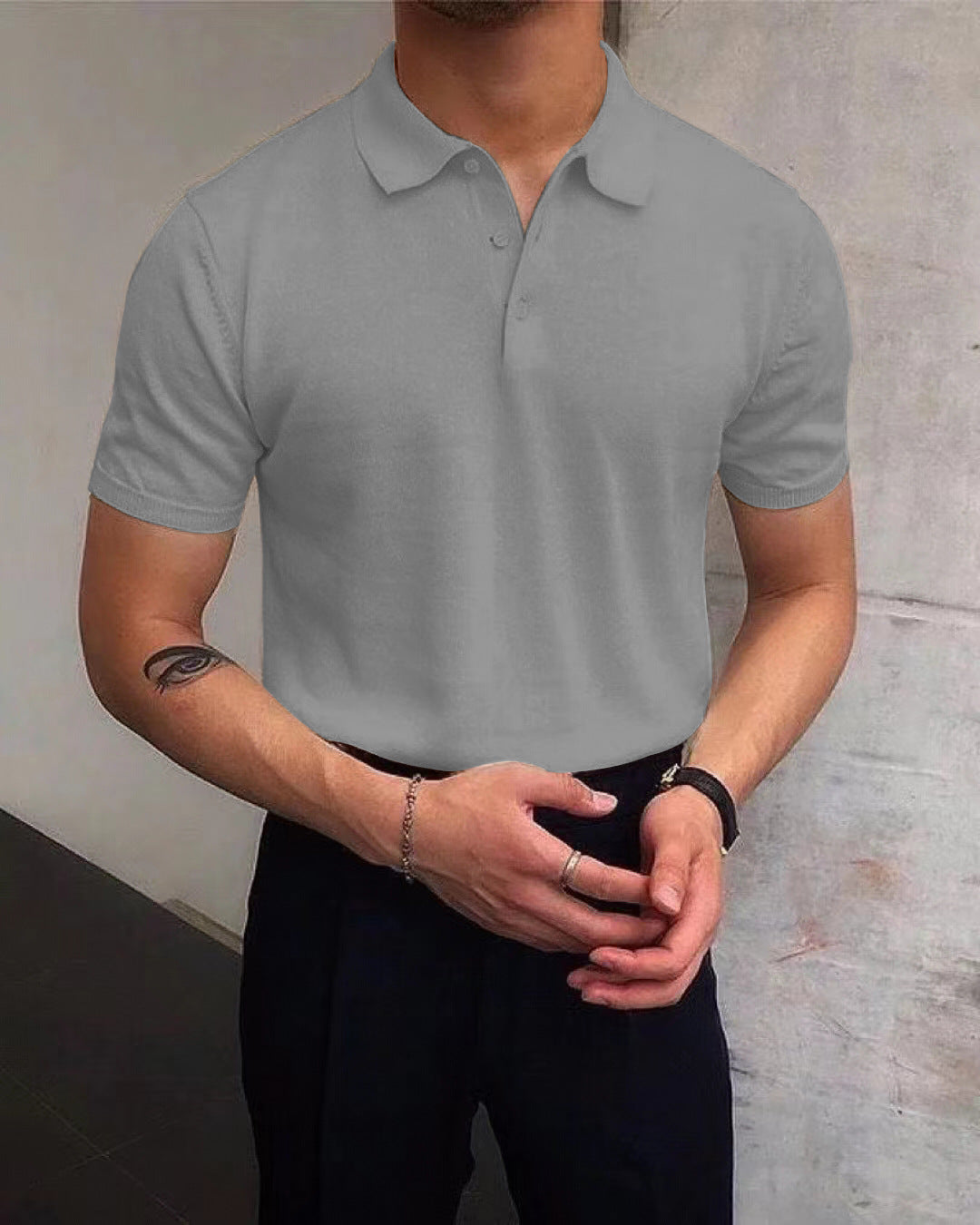 Men's Summer Lapels T-shirt Solid Color Casual - cas7m