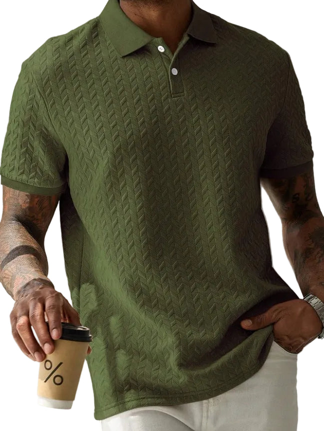 Men's Solid Color Polo Collar Short-sleeved Shirt - cas7m