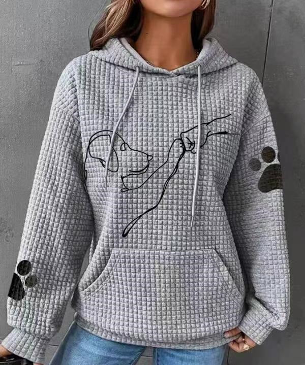Waffle Hoodie Winter New Hooded Dog Printed Sweater Women - cas7m