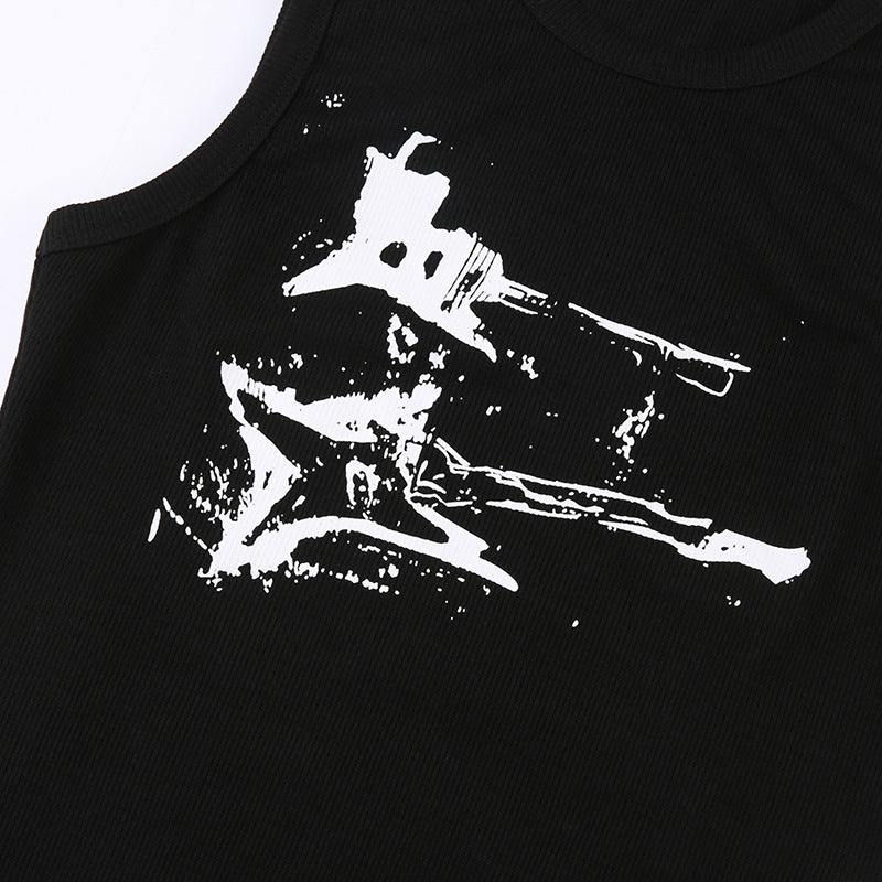 American Guitar Doodle Print Vest - cas7m