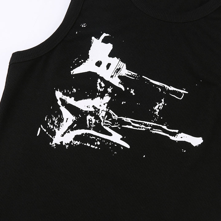 American Guitar Doodle Print Vest - cas7m