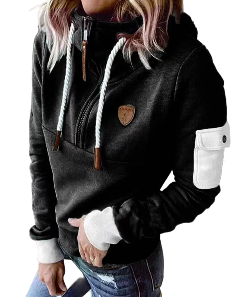 Half Zipper Patchwork Sweater Women - cas7m