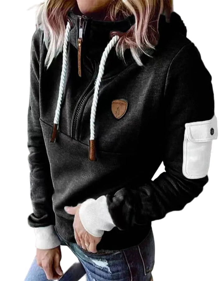 Half Zipper Patchwork Sweater Women - cas7m