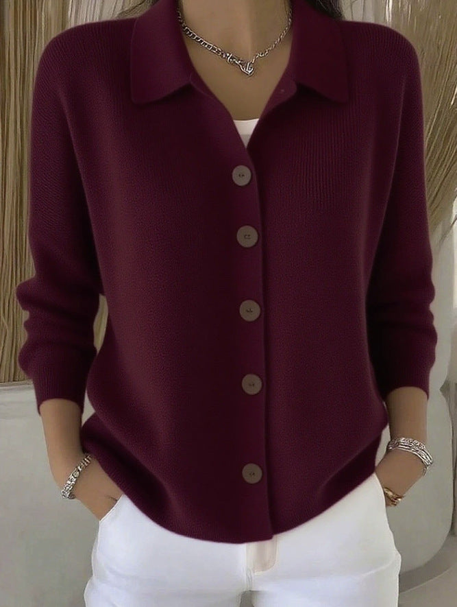 Button-knitted Lapel Sweater Cardigan Coat For Women - cas7m