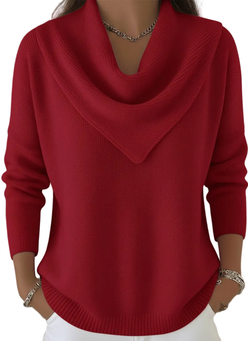 Womens Solid-color Long-sleeve Sweater Top - cas7m