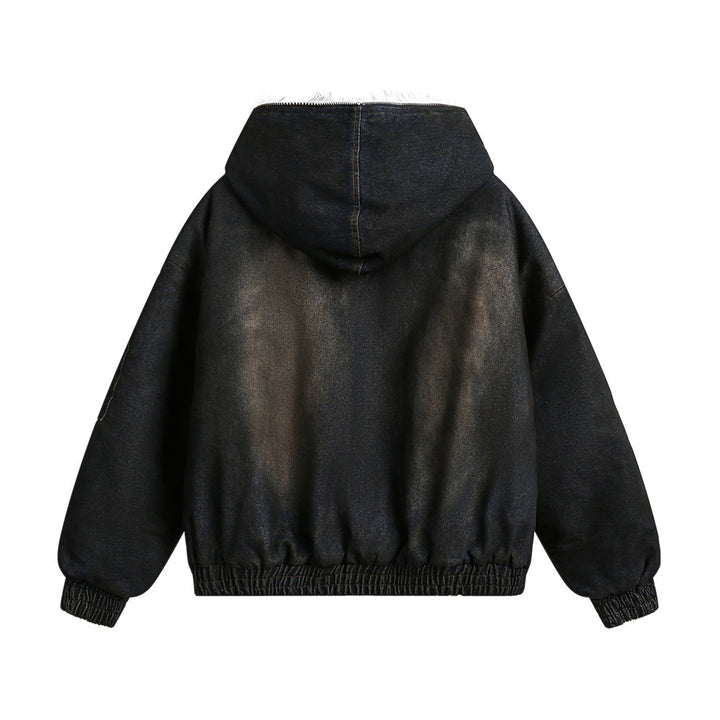 Distressed Dirty Denim Hooded Cotton Coat Jacket Winter Men - cas7m